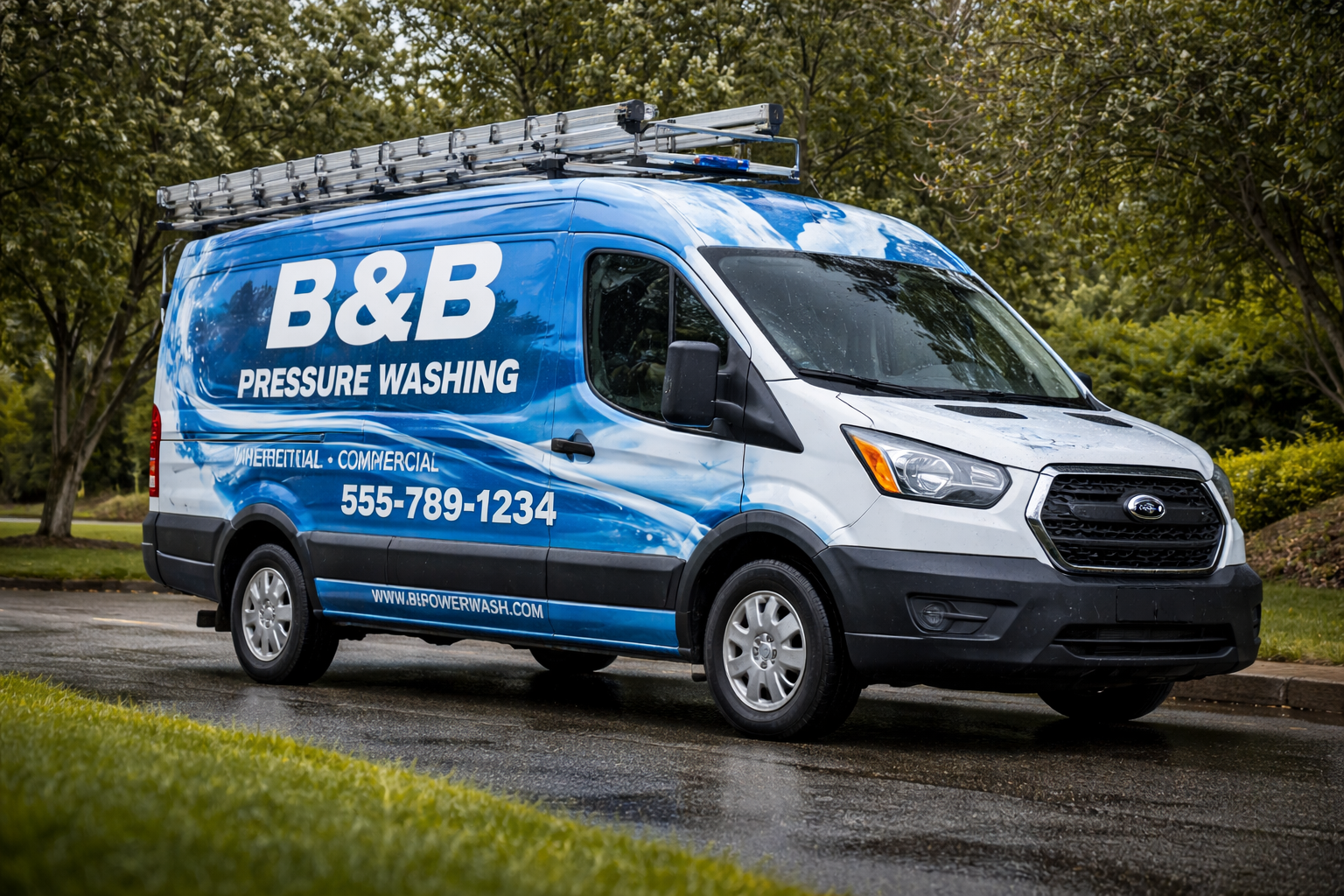 Commercial van with a full vehicle wrap